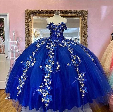 Royal Blue Quinceanera Dresses Sweetheart Flowers Prom Party Sweet 16 Ball Gown 🥇 Own That Crown