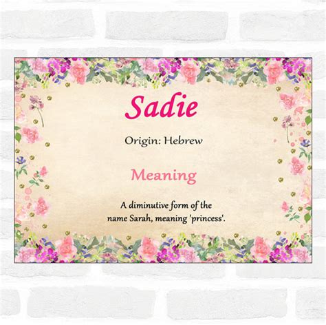 Sadie Name Meaning Floral Certificate The Card Zoo