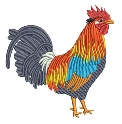 Rooster Embroidery Design Colorful Rooster Machine Embroidery Etsy