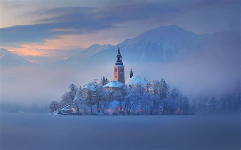 Church Of The Assumption At Winter Lake Bled Slovenia Magical