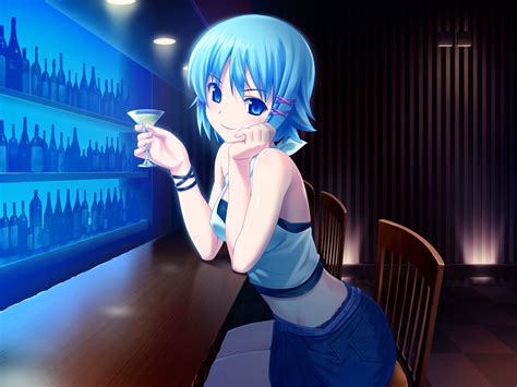 Blue Eyes Blue Hair Drink Game Cg Himuro Rikka Jpeg Artifacts Koutaro