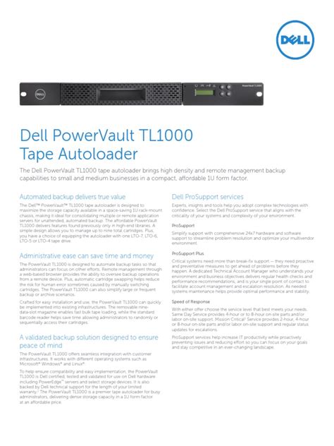 Powervault Tl1000 Tape Autoloader Spec Sheet Pdf Backup Dell