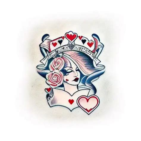 Traditional Queen Of Hearts Tattoo Idea Blackink Ai