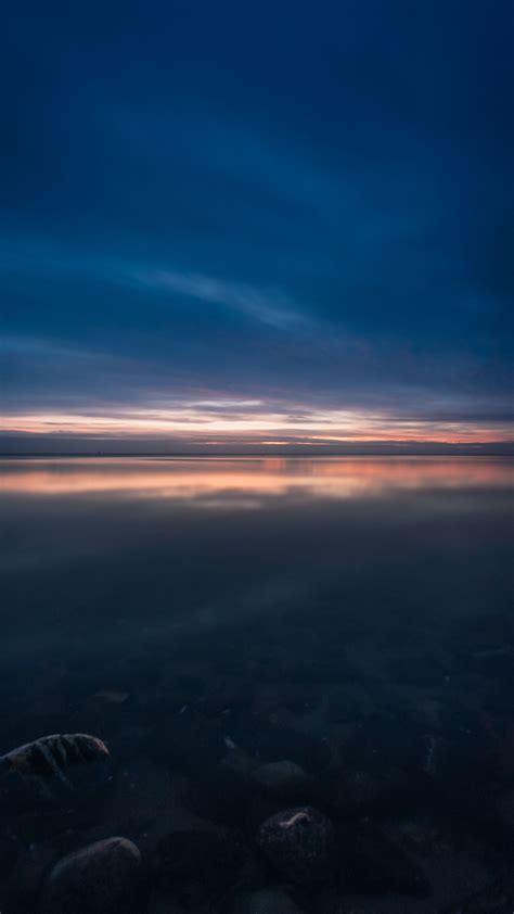Download Wallpaper 2160x3840 Sea Horizon Sunset Evening Twilight