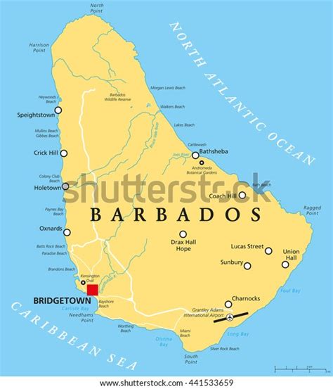 Barbados Political Map Capital Bridgetown Important Stock Vector