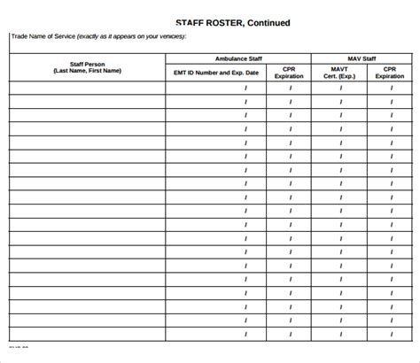 Free 6 Sample Staff Roster Templates In Pdf Ms Word Excel