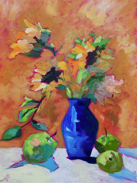 Sunflowers In Blue Vase Painting By Rebecca Croft Fine Art America