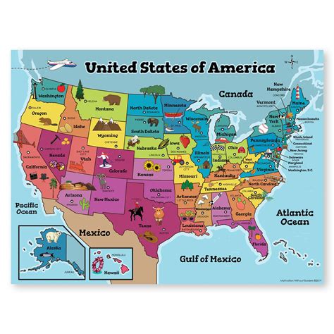 Buy United States Map For Kids 18x24 Laminated Us Map Ideal Wall Map