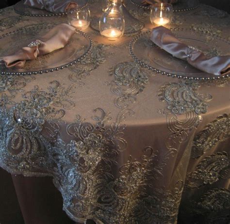Silver Lace Overlay Lace Tablecloth Wedding Table Runners Wedding Wedding Table Linens