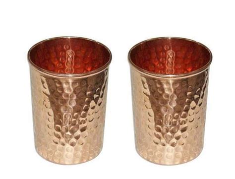 Goldtideas Copper Hammered Glass Set For Water Copper Glass Set For Kitchen Set Of 2 300 Ml