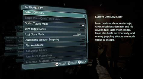Dead Space Gameplay Settings For Xbx An Official Ea Site