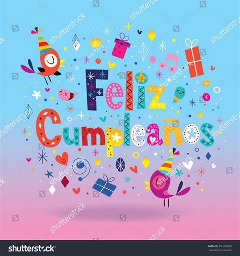 Feliz Cumpleanos Happy Birthday Spanish Card Stock Vector