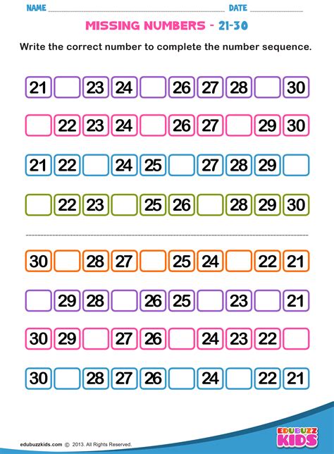 Numbers 21-30 Worksheets Kindergarten