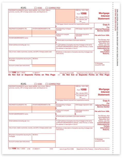 1098 Tax Forms For Mortgage Interest Irs Copy A Discounttaxforms