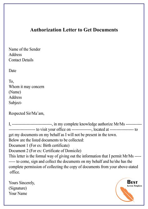 Authorization Letter To Get Documents 01 Best Letter Template