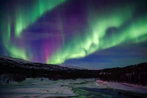 Hd Wallpaper Aurora Borealis Northern Lights Sky Star Mountain Night Snow