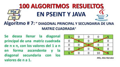 7 De 100 Algoritmos En Pseint Y Java Llenar Diagonales En Matriz