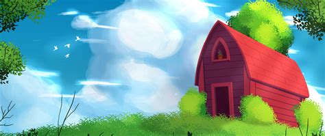 Download Wallpaper 2560x1080 House Trees Grass Clouds