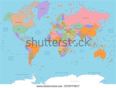 Colored Detailed Political World Map Political Stock Vector Royalty