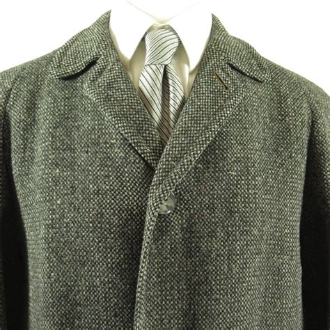 Vintage 50s Harris Tweed Overcoat Mens 38 Pure Scottish Wool Union Made