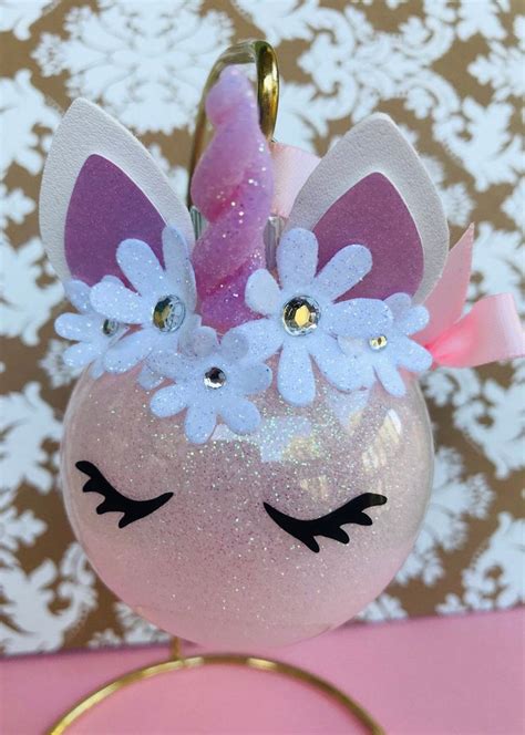 Pink And White Unicorn Glitter Ornament Etsy In 2020 Holiday