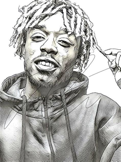 Lil Uzi Drawing Sketch Print Wall Art Illustration Celebrity Rapper