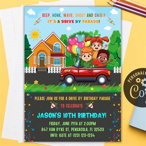 Drive Through Birthday Invitation Fir Kids Drive Through Honk Wave