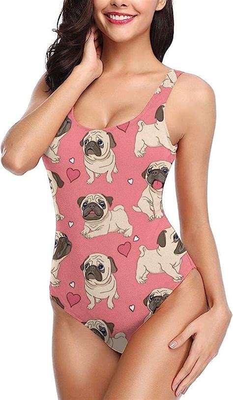 Mops Hund Rosa Damen One Piece Badeanzug Bademode Damen Bikini Sets