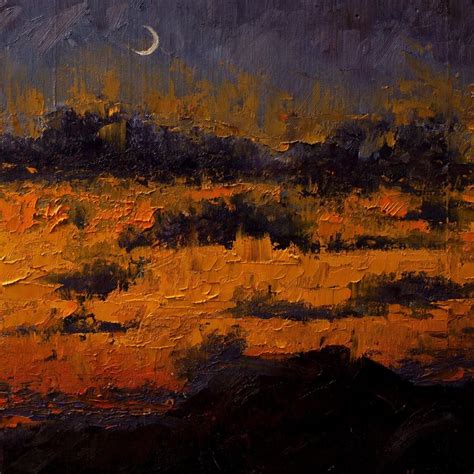Sunset Mountain Abstract Landscape Crescent Moon