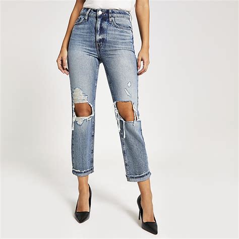 authentic denim ripped mom jeans river island
