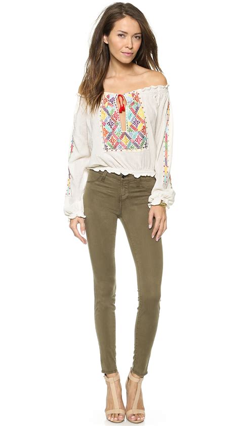 Lyst J Brand Mid Rise Super Skinny Jeans In Green