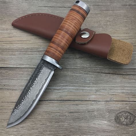 58rhc High Carbon Steel Straight Knife Forged Damascus Steel Hunting