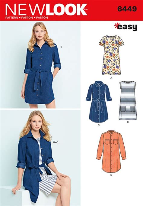 Simplicity New Look Sewing Pattern Easy Shirt Dress And