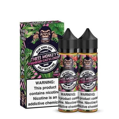 Thr33 Monkeyz Twin Pack Strawberry Cactus Coconut 2x60ml Vape Juice
