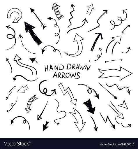 Black Flat Hand Drawn Line Doodle Arrows Vector Image