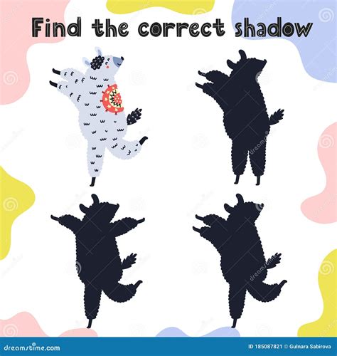 Find The Correct Shadow Game Fun Activity Page For Kids Stock Vector