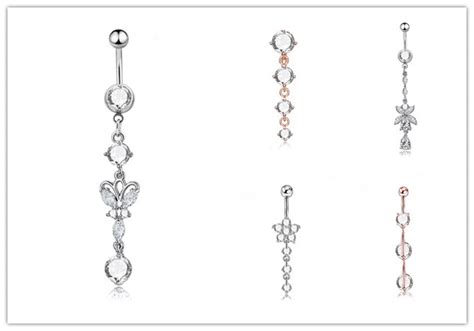 Crystal Flower Dangle Belly Ring Sexy Bars Belly Button Rose Gold Rings