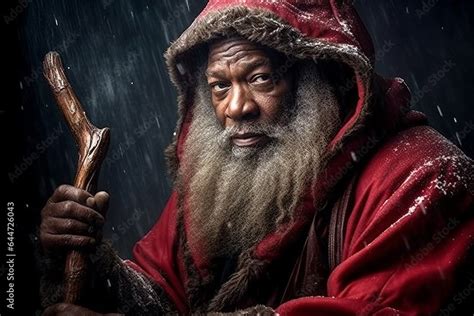 African American Santa Claus Black Man Dressed As Santa Noel