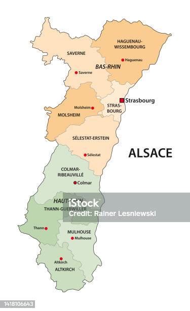 Administrative Map Of The French Cultural Region Alsace Stock