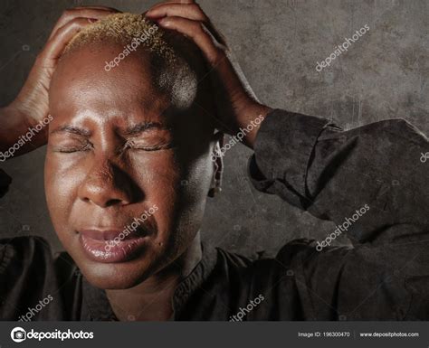 Young Stylish Sad Depressed Afro American Black Woman Crying Despair