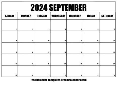 September 2024 Calendar 2024 Calendar Printable