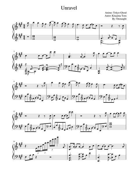 Unravel Tokyo Ghoul Opening Sheet Music For Piano Solo
