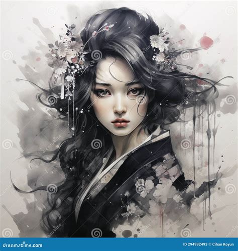 Modern Japanese Sumi E Painting For Home Decor Stock Illustration