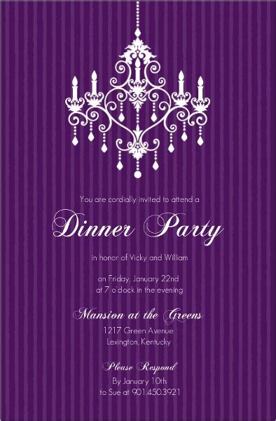 Get ready to rock the night away with simply to impress dinner party invitations! Purple Chandelier Dinner Party Invitation | Dinner Party ...