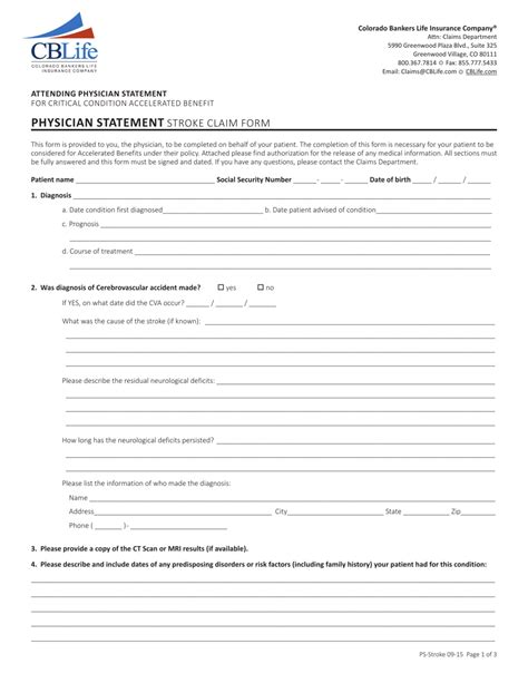Physician Statement Stroke Claim Form Cblife Fill Out Sign Online