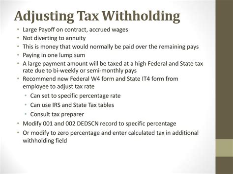 Deduction Withholding Order Contract Payoffs Paying To Annuity Adjusting Tax Withholdings