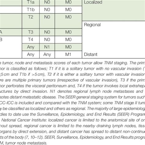 Summary Table Of Staging Systems Tnm Stage Tumor Node Metastasis Seer