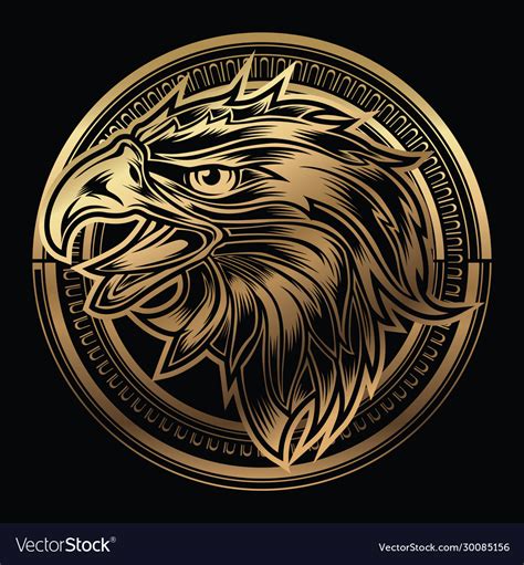 Head Eagle On Circle Gold Logo Royalty Free Vector Image