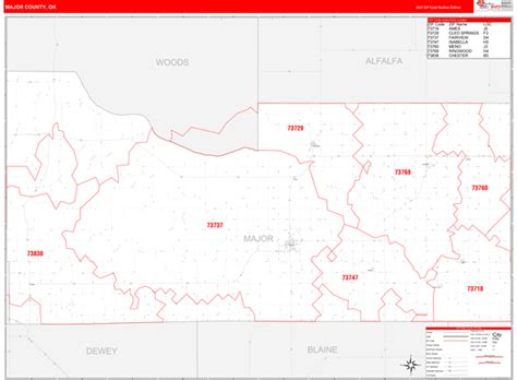 Major County Ok Zip Code Wall Map Red Line Style By Marketmaps Mapsales