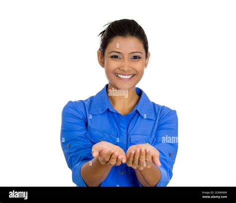 Portrait Of A Young Beautiful Smiling Excited Woman With Raised Up